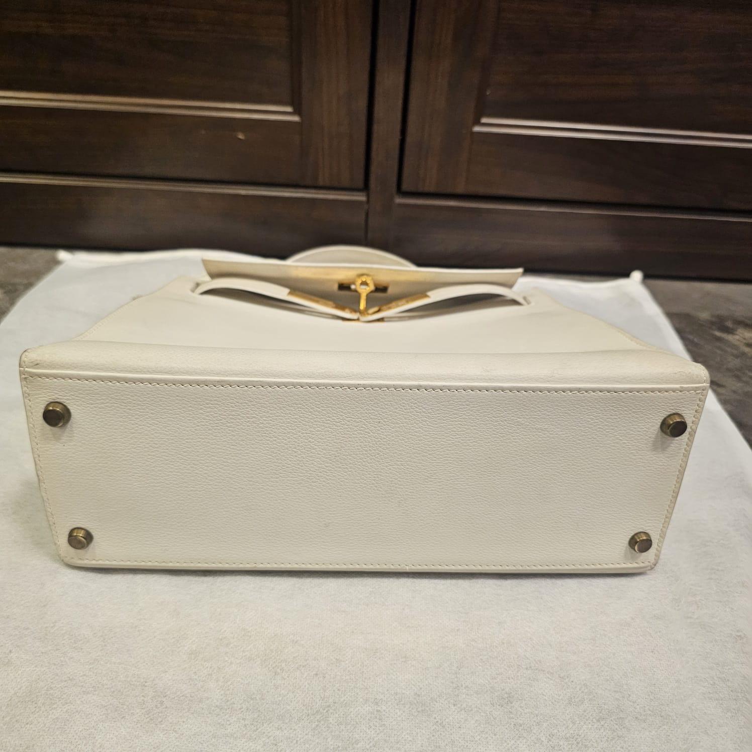 Raro Bolso Kelly 28 Vintage 1989 Hermes Off White Chevre en venta 10