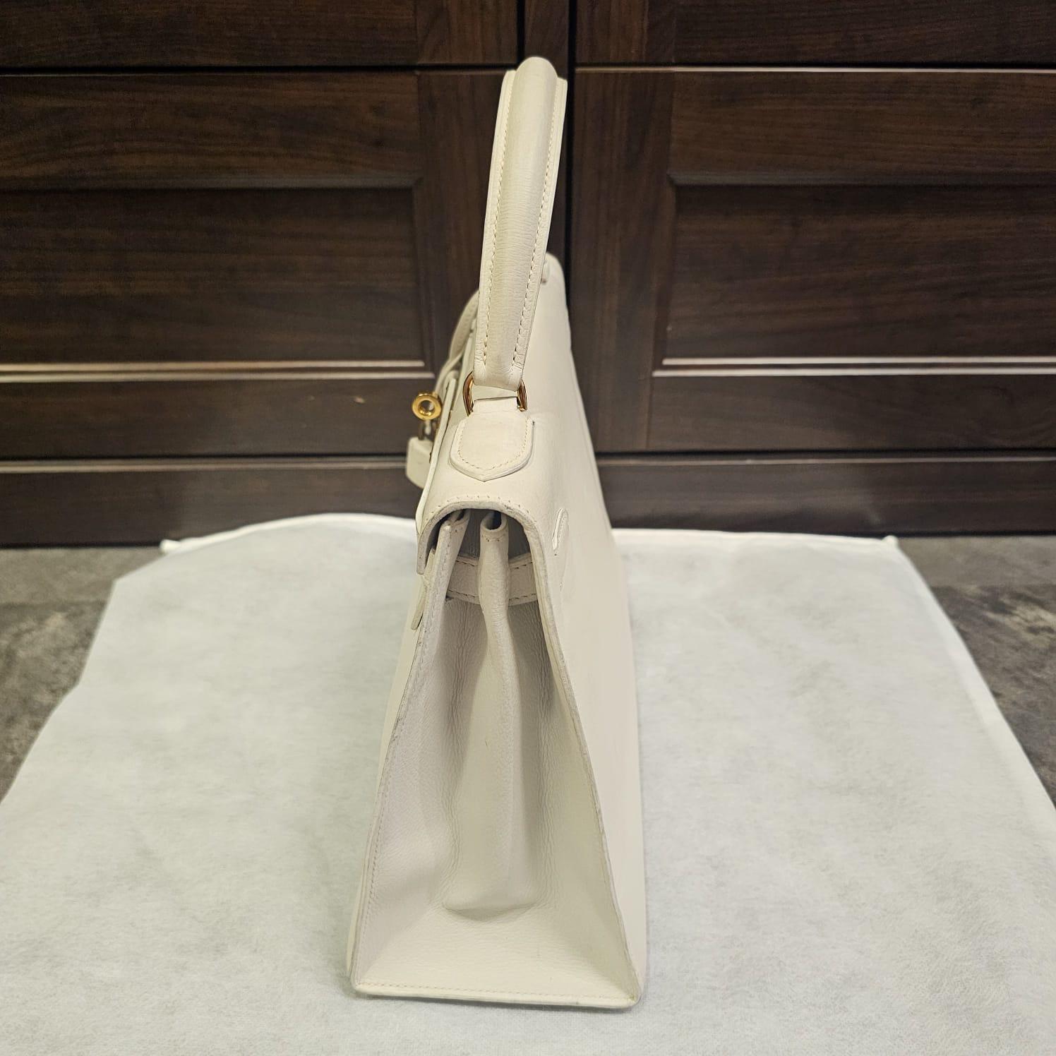 Raro Bolso Kelly 28 Vintage 1989 Hermes Off White Chevre en venta 11
