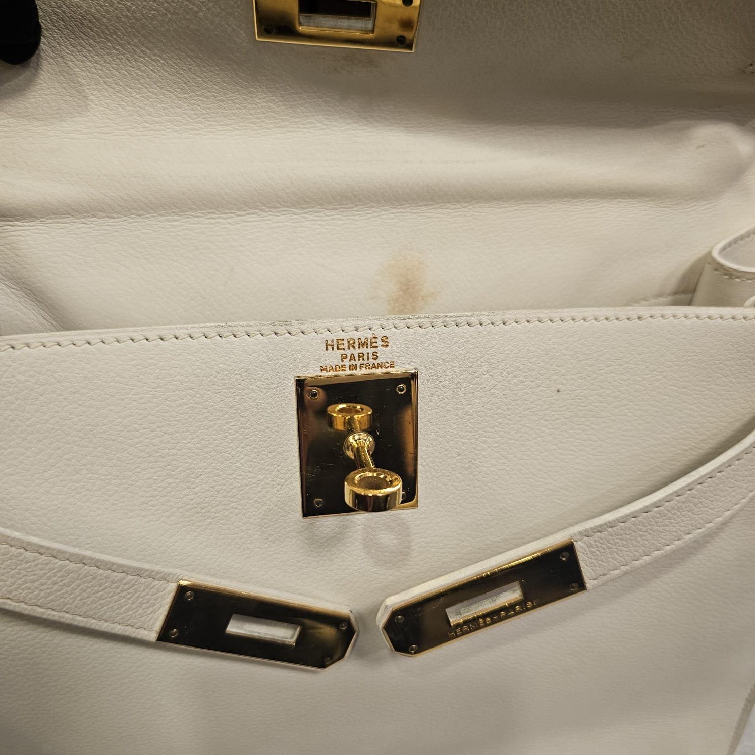 Raro Bolso Kelly 28 Vintage 1989 Hermes Off White Chevre en venta 14