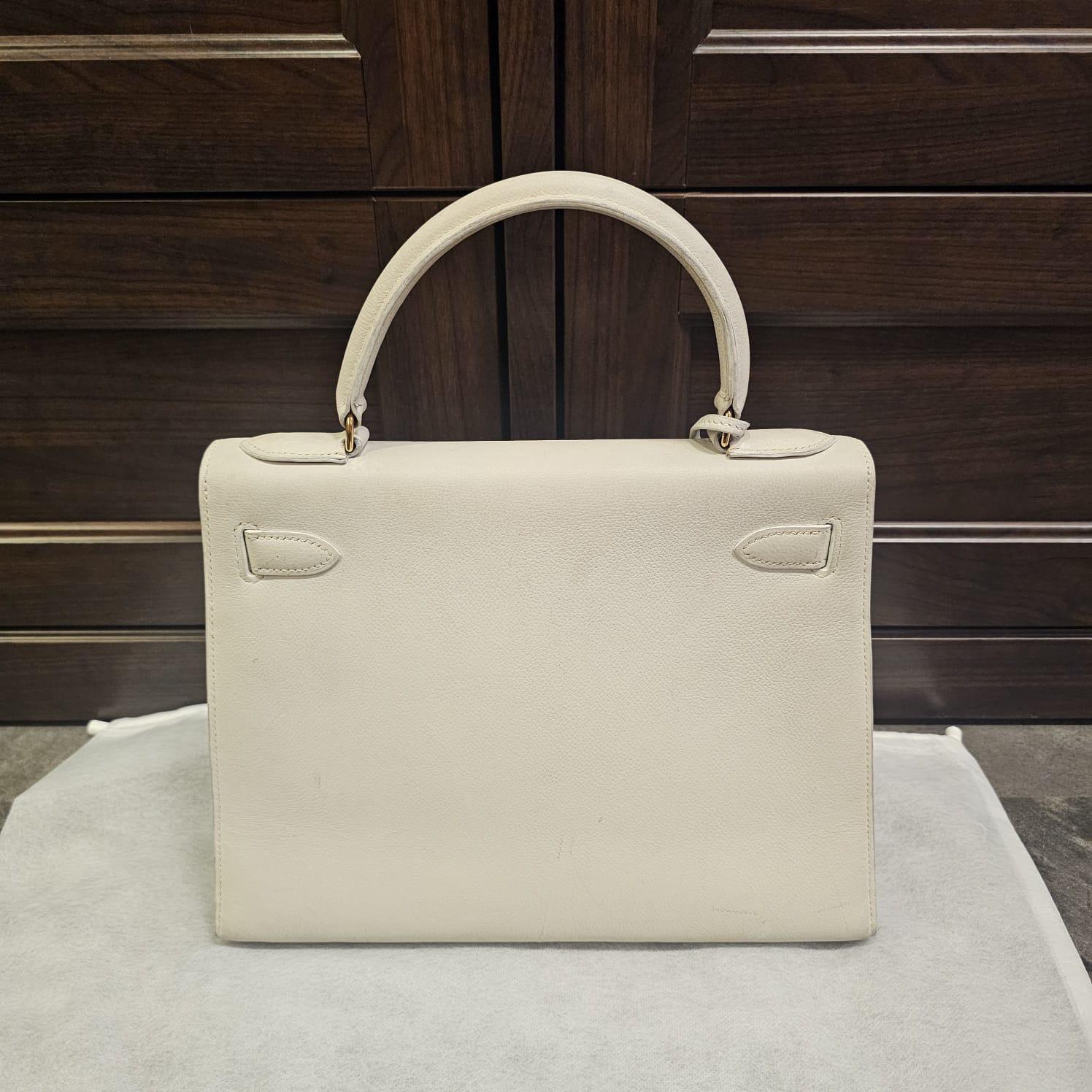 Femenino o masculino Raro Bolso Kelly 28 Vintage 1989 Hermes Off White Chevre en venta
