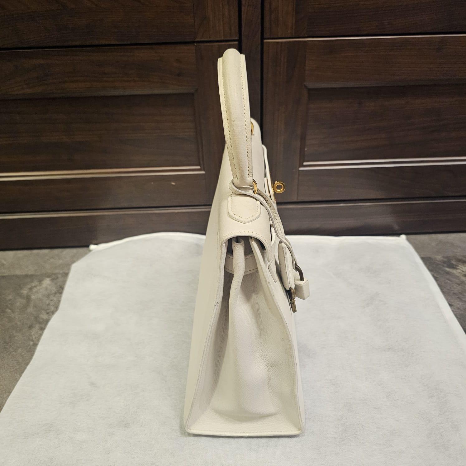 Raro Bolso Kelly 28 Vintage 1989 Hermes Off White Chevre en venta 1