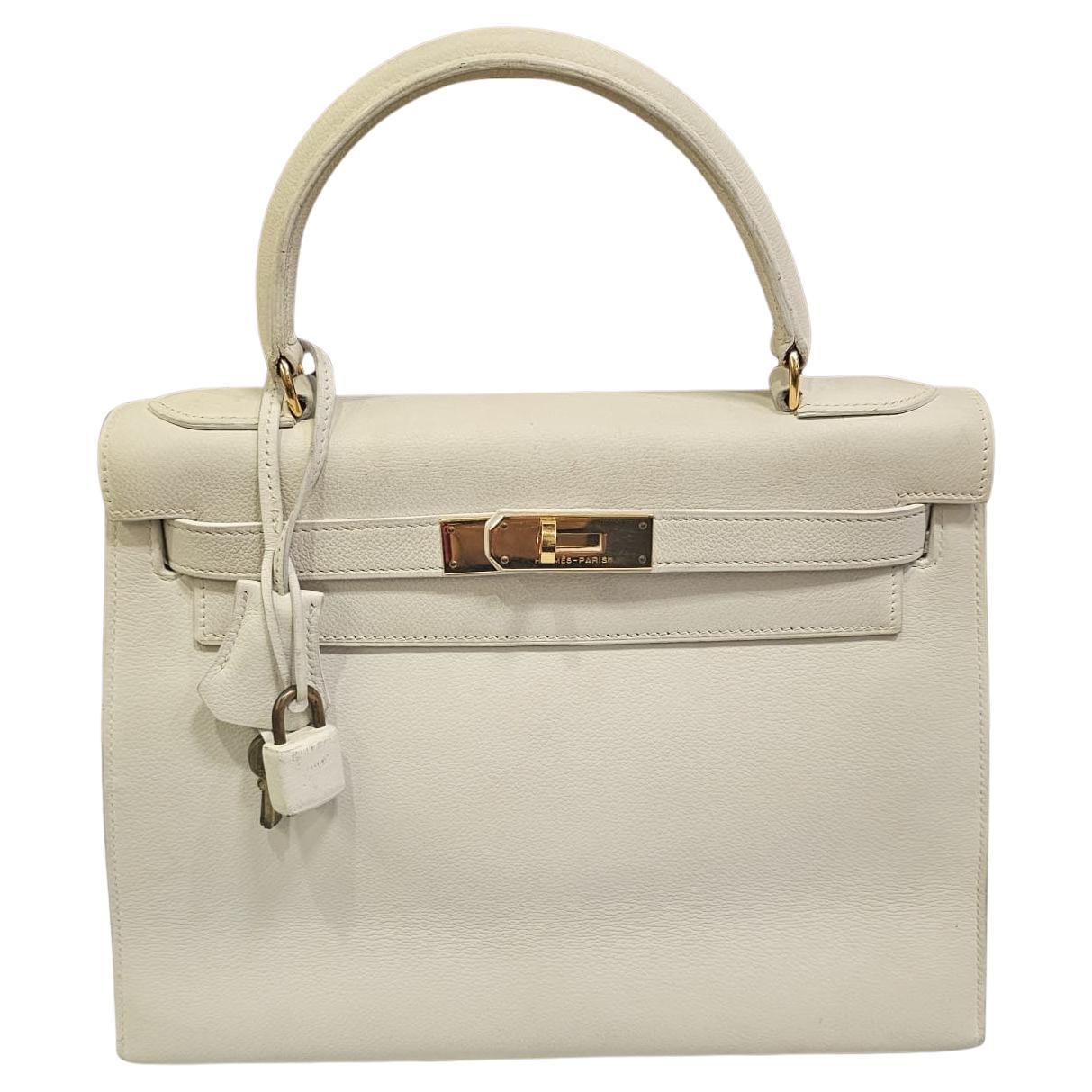 Raro Bolso Kelly 28 Vintage 1989 Hermes Off White Chevre en venta
