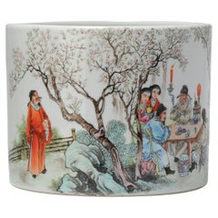 Rare Vintage 1990 Chinese Porcelain Proc Figural Brushpot China