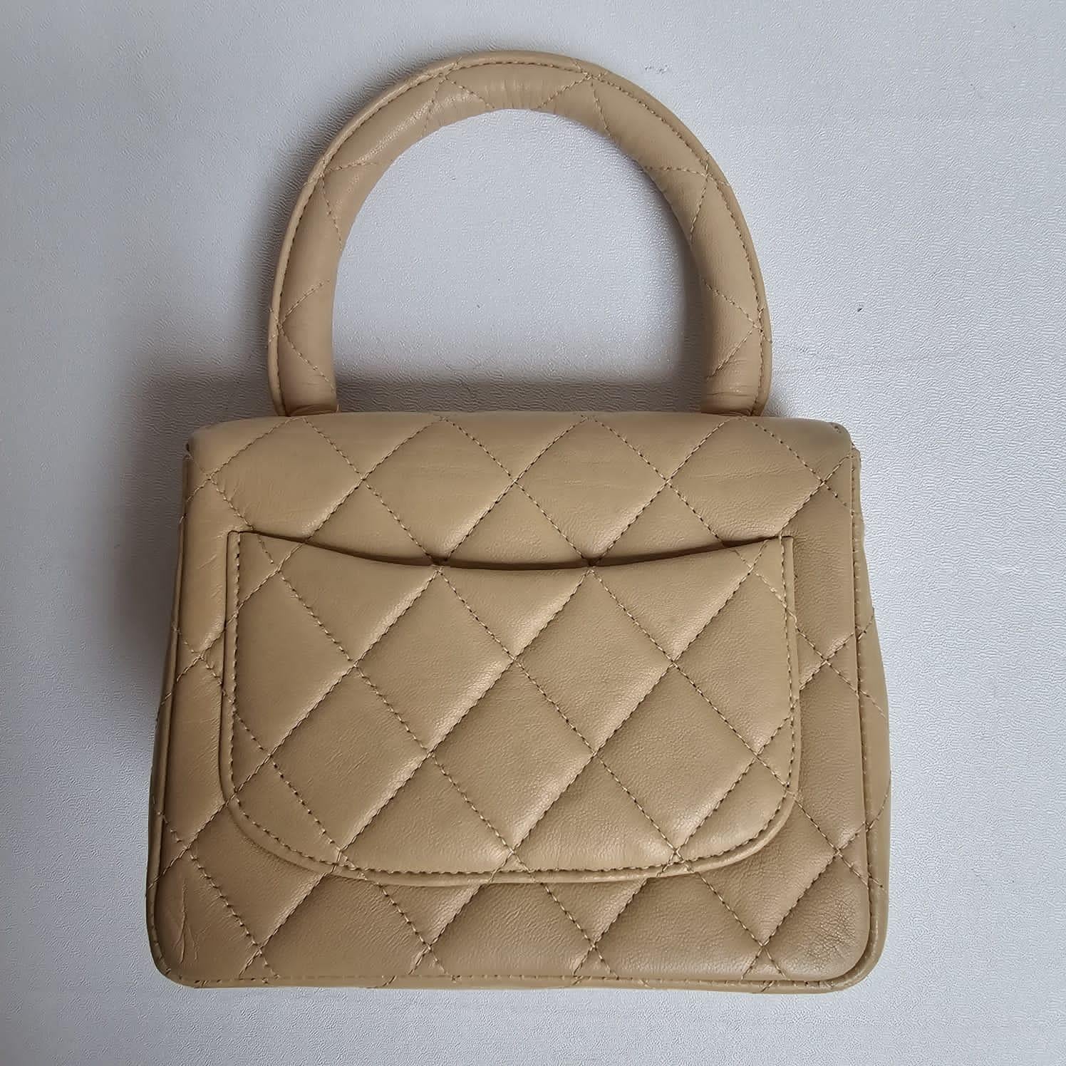 Rare Vintage 1990s Beige Lambskin Quilted Twin Bag For Sale 2