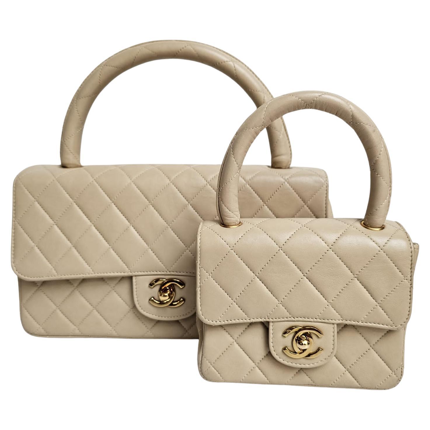 Rare Vintage 1990s Beige Lambskin Quilted Twin Bag For Sale