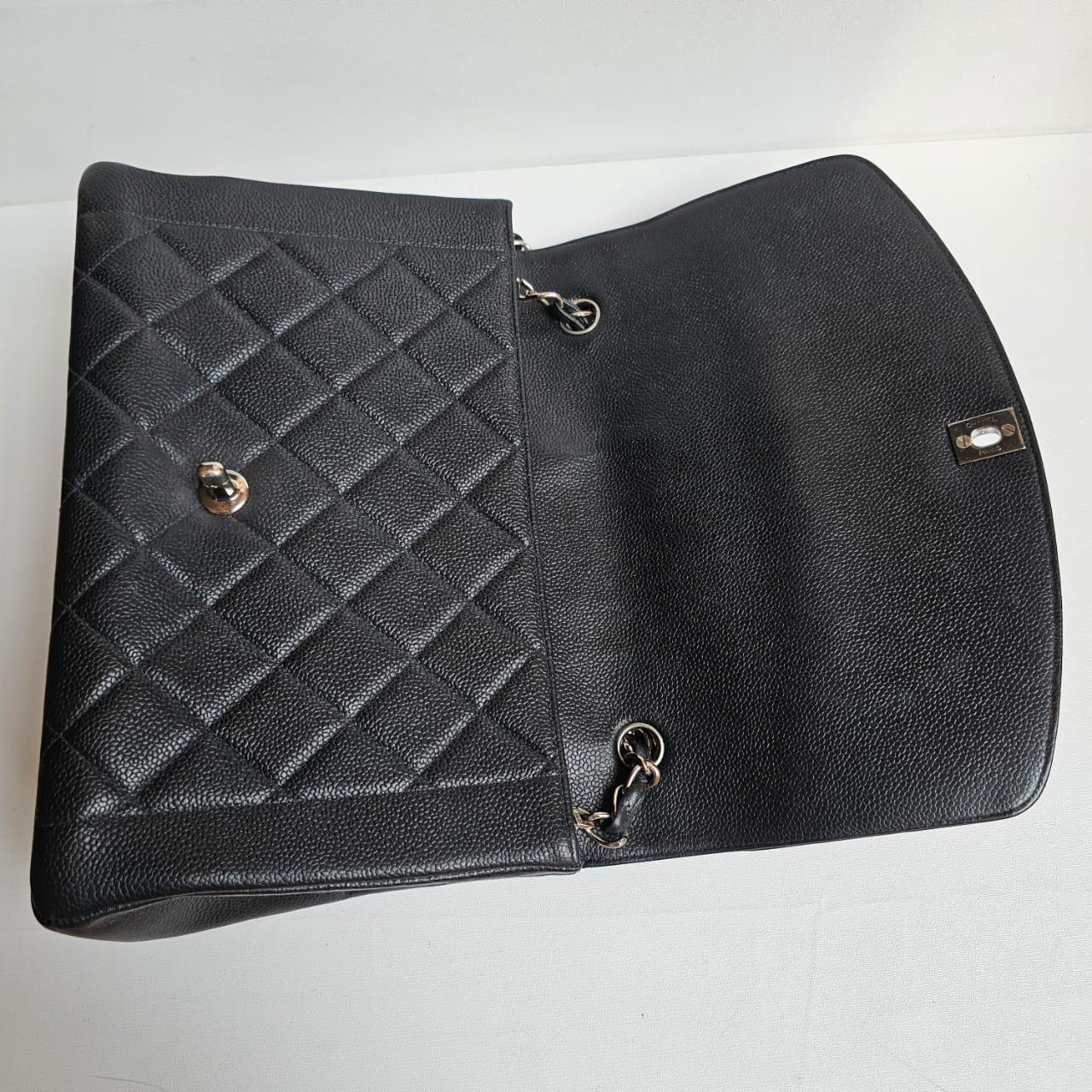 Rare Vintage 1990s Chanel Black Caviar Jumbo Diana Flap Bag For Sale 12