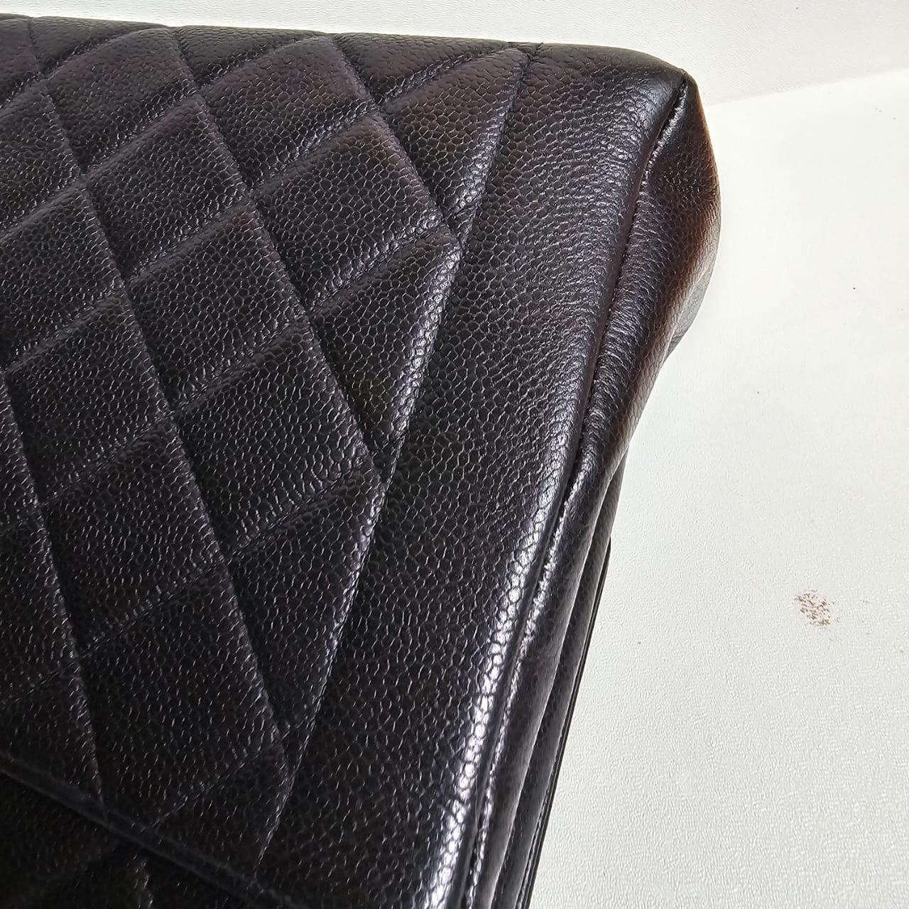 Rare Vintage 1990s Chanel Black Caviar Jumbo Diana Flap Bag For Sale 14