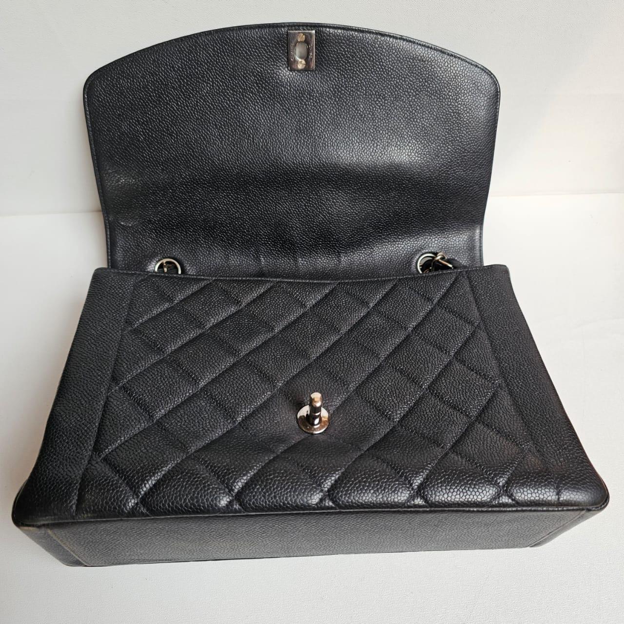 Rare Vintage 1990s Chanel Black Caviar Jumbo Diana Flap Bag 15