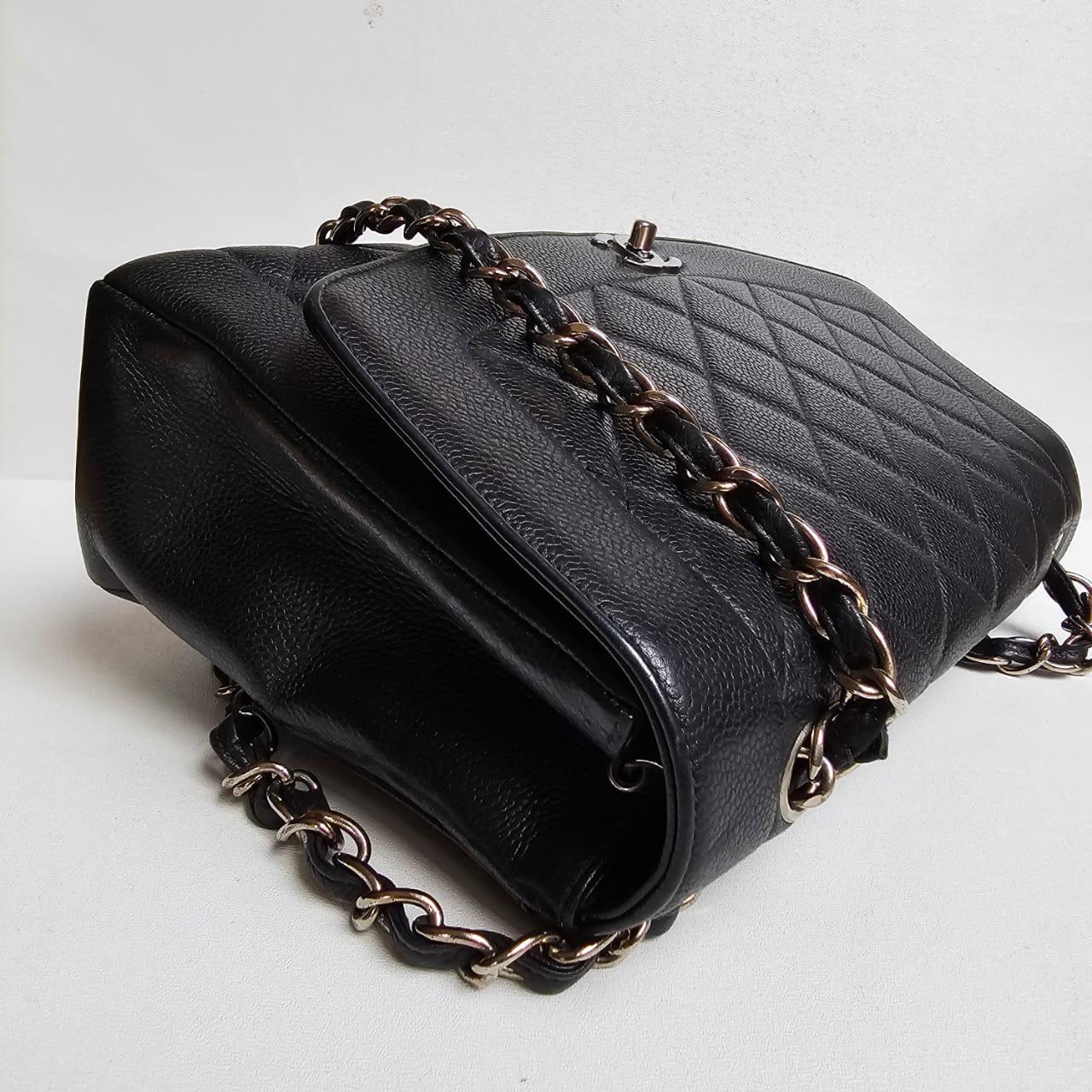 Rare Vintage 1990s Chanel Black Caviar Jumbo Diana Flap Bag For Sale 3