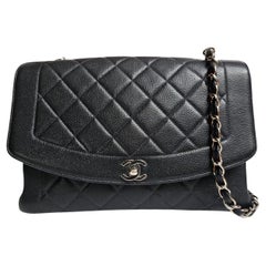 Rare Vintage 1990 Chanel Black Caviar Jumbo Diana Flap Bag