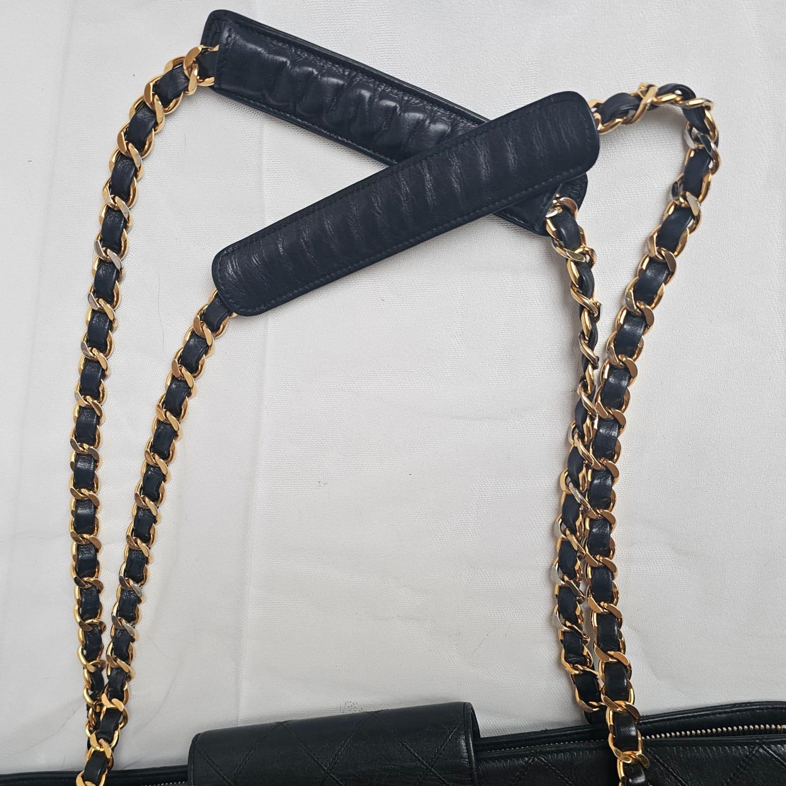 Rare Vintage 1990s Chanel Black Leather Quilted Supermodel XL Tote 6