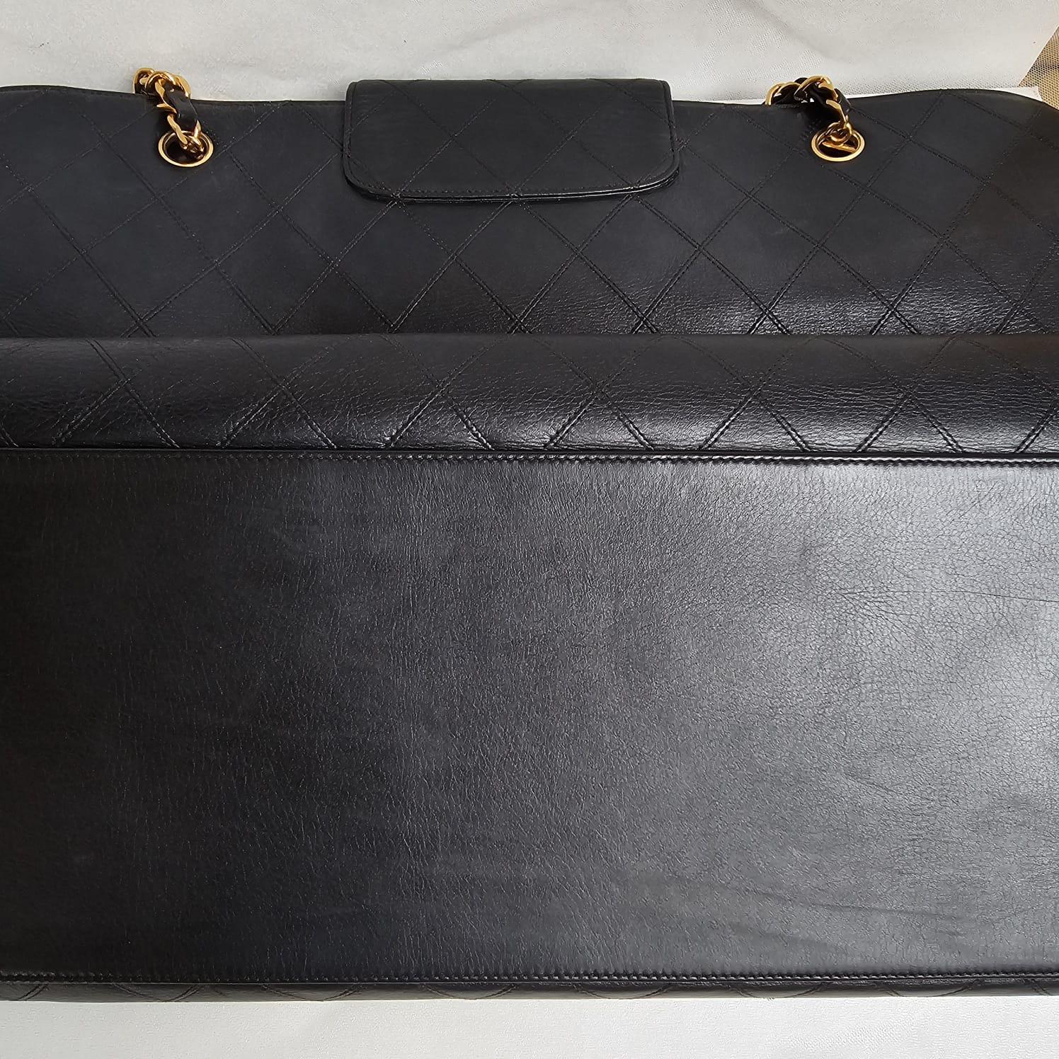 Rare Vintage 1990s Chanel Black Leather Quilted Supermodel XL Tote 9