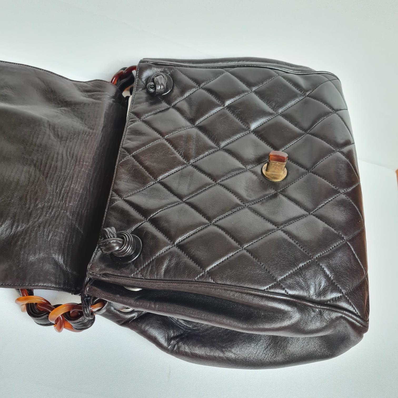 Rare Vintage 1990s Chanel Black Quilted Tortoiseshell Round Flap Bag For Sale 3
