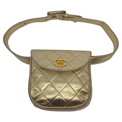 Rare Vintage 1990s Chanel Gold Metallic Mini Belt Bag
