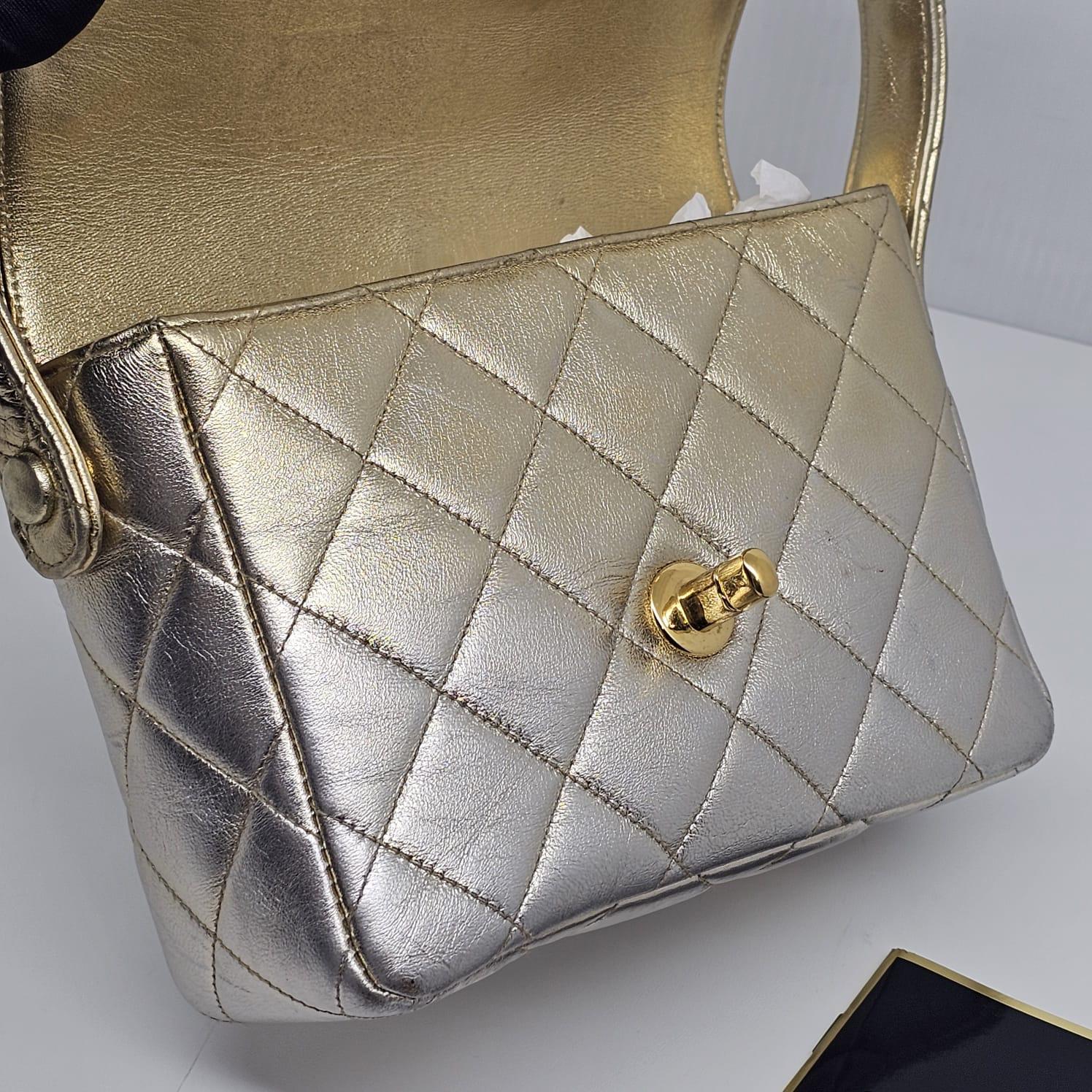 Rare Vintage 1990s Chanel Metallic Ombre Lambskin Quilted Top Handle Bag 5