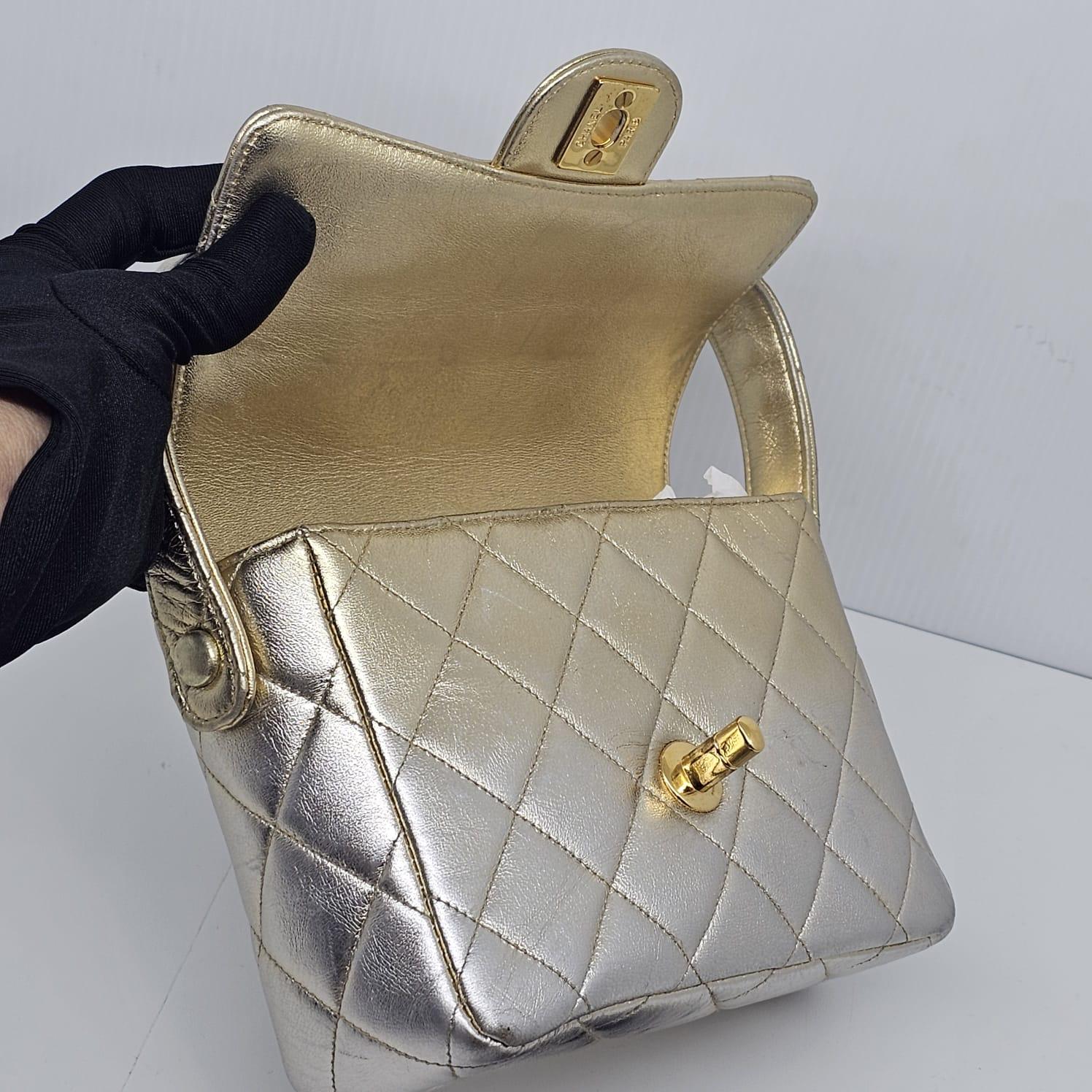 Rare Vintage 1990s Chanel Metallic Ombre Lambskin Quilted Top Handle Bag 8