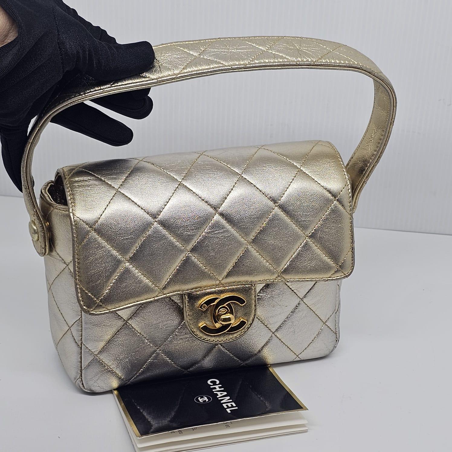 Rare Vintage 1990s Chanel Metallic Ombre Lambskin Quilted Top Handle Bag 9