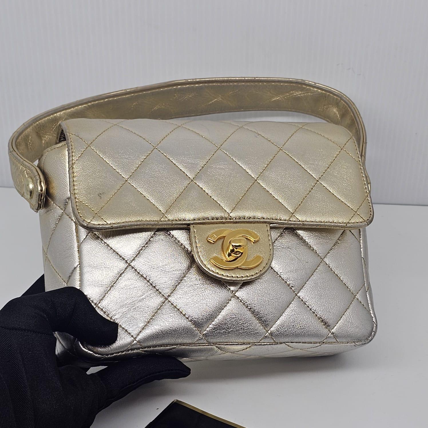 Rare Vintage 1990s Chanel Metallic Ombre Lambskin Quilted Top Handle Bag 10