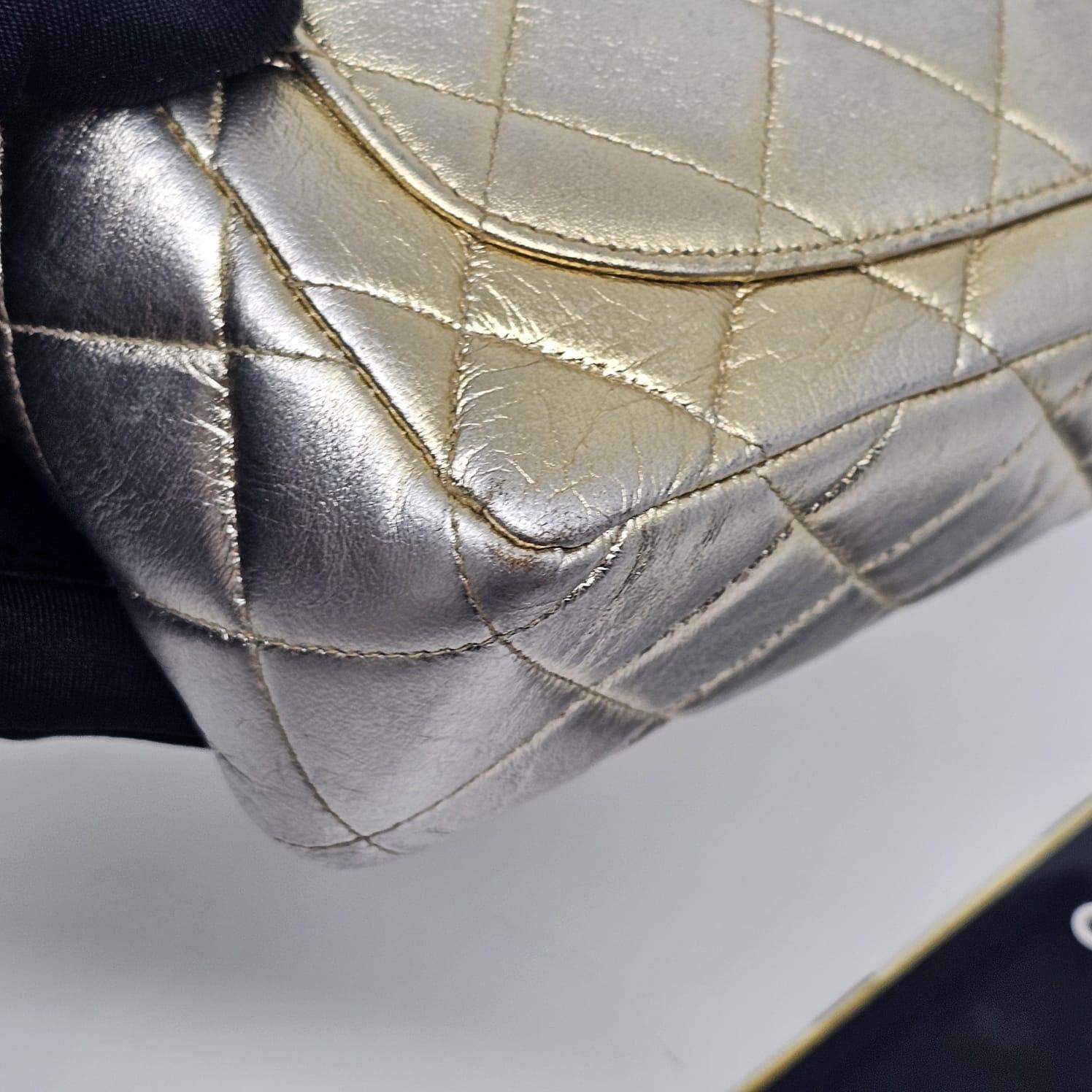 Rare Vintage 1990s Chanel Metallic Ombre Lambskin Quilted Top Handle Bag 13