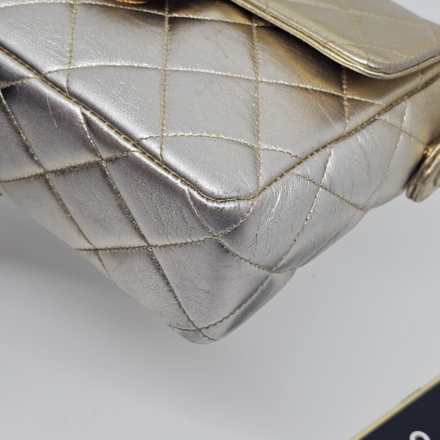 Rare Vintage 1990s Chanel Metallic Ombre Lambskin Quilted Top Handle Bag 15