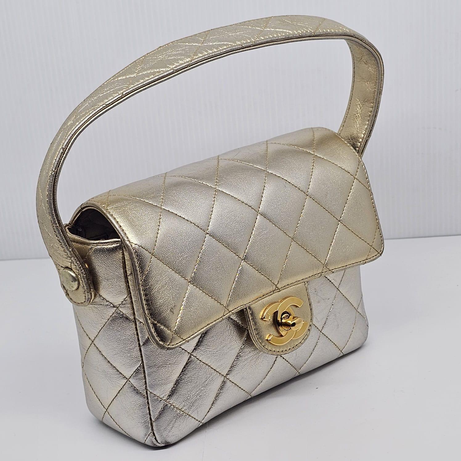Gray Rare Vintage 1990s Chanel Metallic Ombre Lambskin Quilted Top Handle Bag