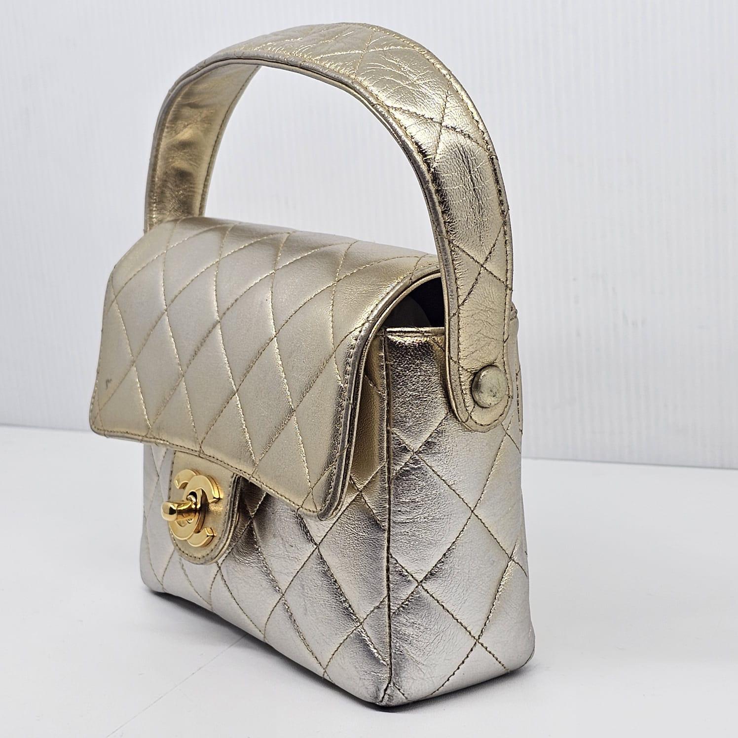 Rare Vintage 1990s Chanel Metallic Ombre Lambskin Quilted Top Handle Bag 2