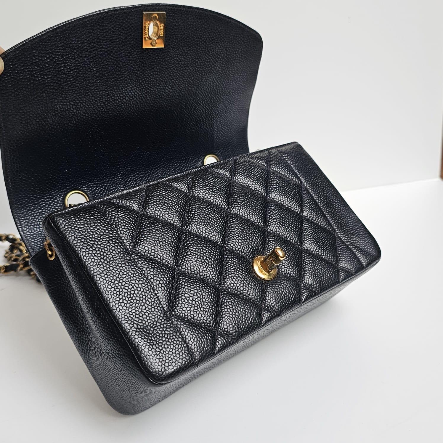 Rare Vintage 1990s Chanel Navy Caviar Small Diana Flap Bag For Sale 6