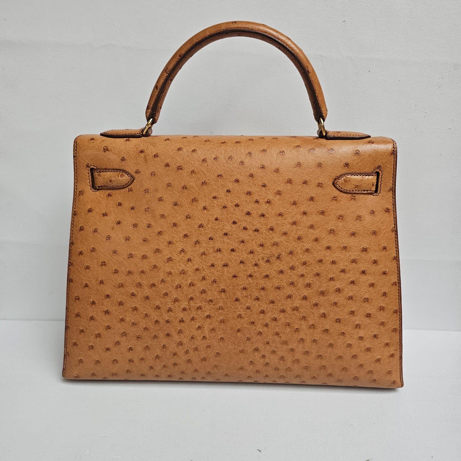 Rare Vintage 1990s Kelly 32 Ostrich Cognac Bag 11