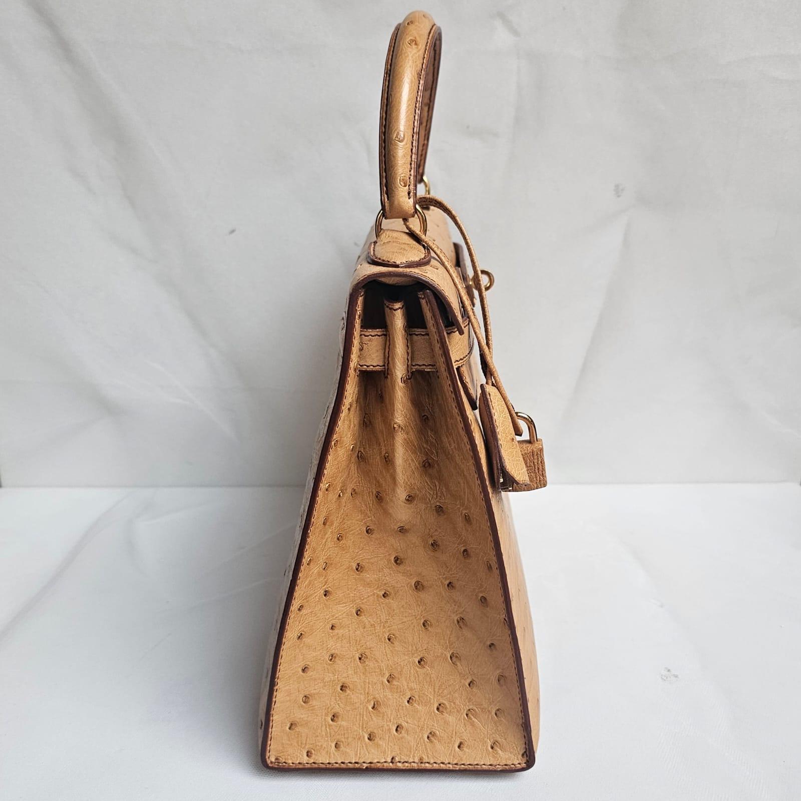 Rare Vintage 1993 Hermes Autruche Naturel Sac Kelly 28 6