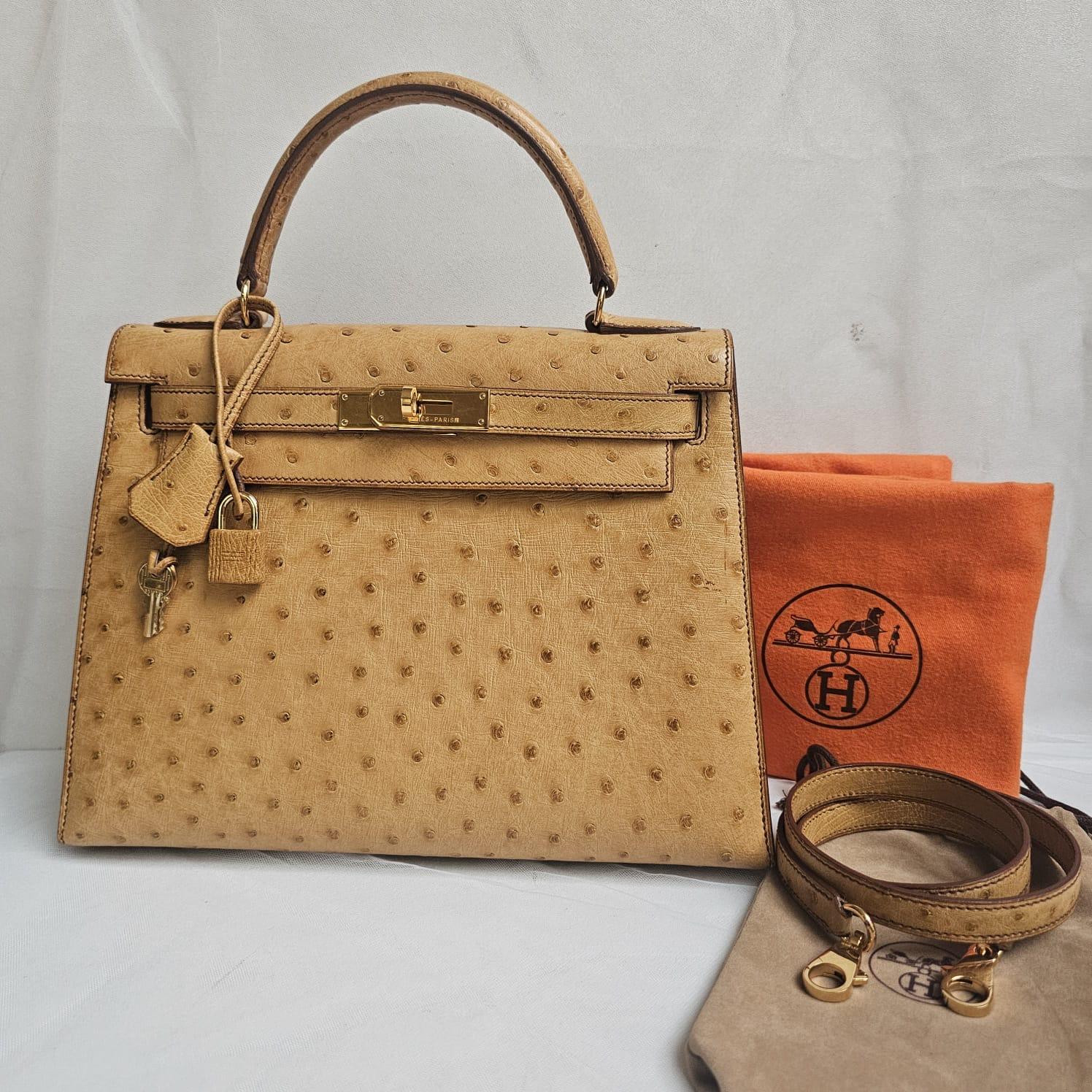 Rare Vintage 1993 Hermes Autruche Naturel Sac Kelly 28 7
