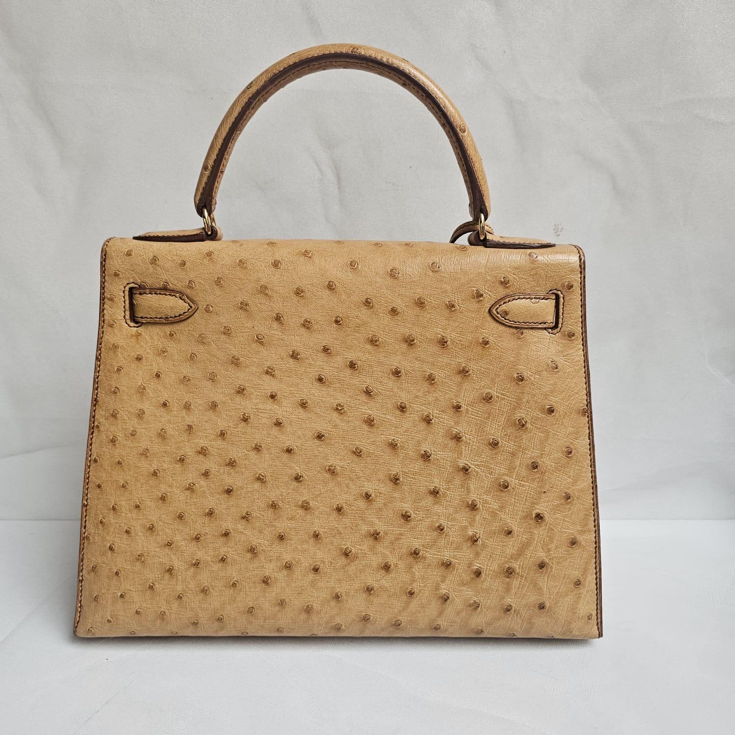 Rare Vintage 1993 Hermes Autruche Naturel Sac Kelly 28 8