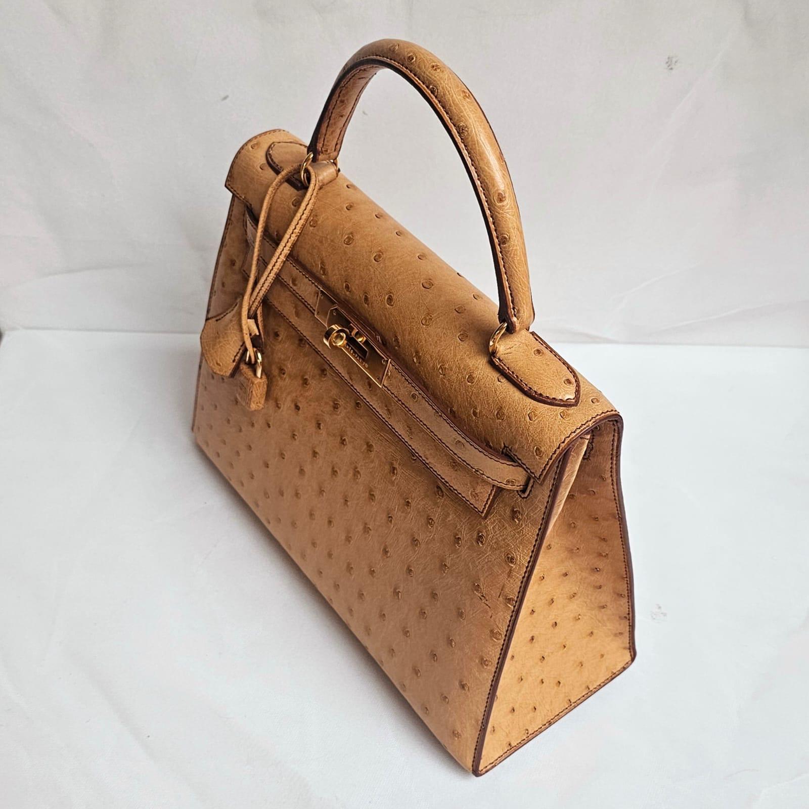 Rare Vintage 1993 Hermes Autruche Naturel Sac Kelly 28 9