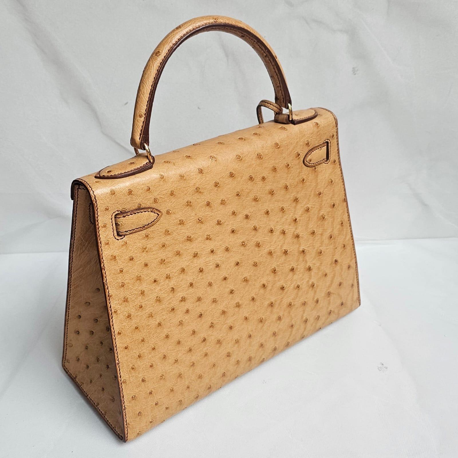Rare Vintage 1993 Hermes Autruche Naturel Sac Kelly 28 10