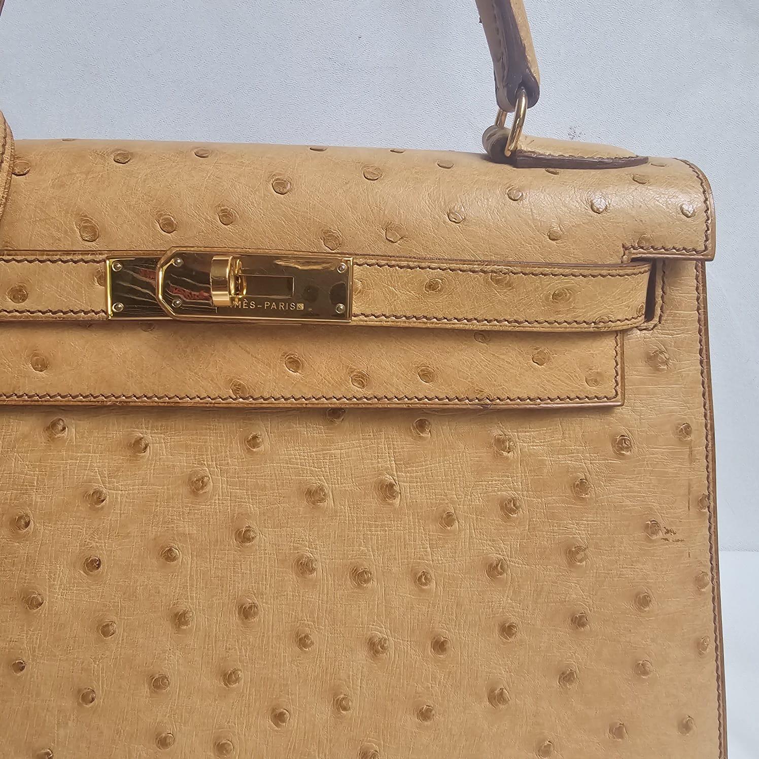 Rare Vintage 1993 Hermes Autruche Naturel Sac Kelly 28 11