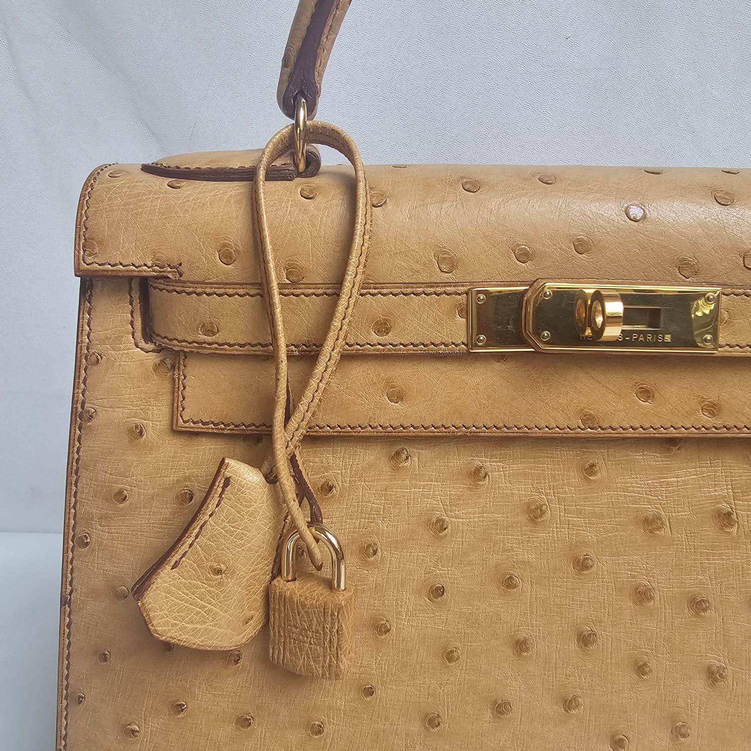 Rare Vintage 1993 Hermes Autruche Naturel Sac Kelly 28 13