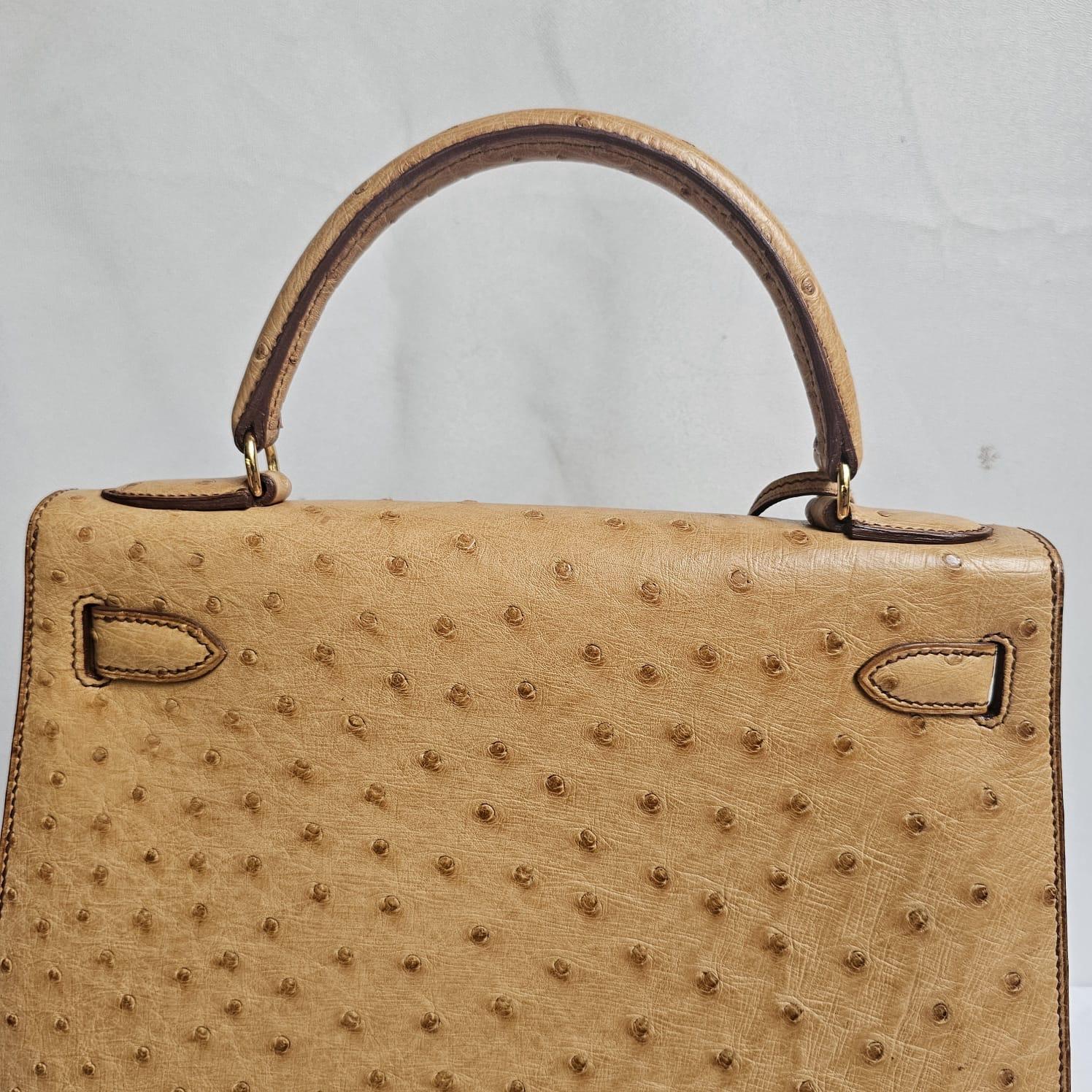 Rare Vintage 1993 Hermes Autruche Naturel Sac Kelly 28 14