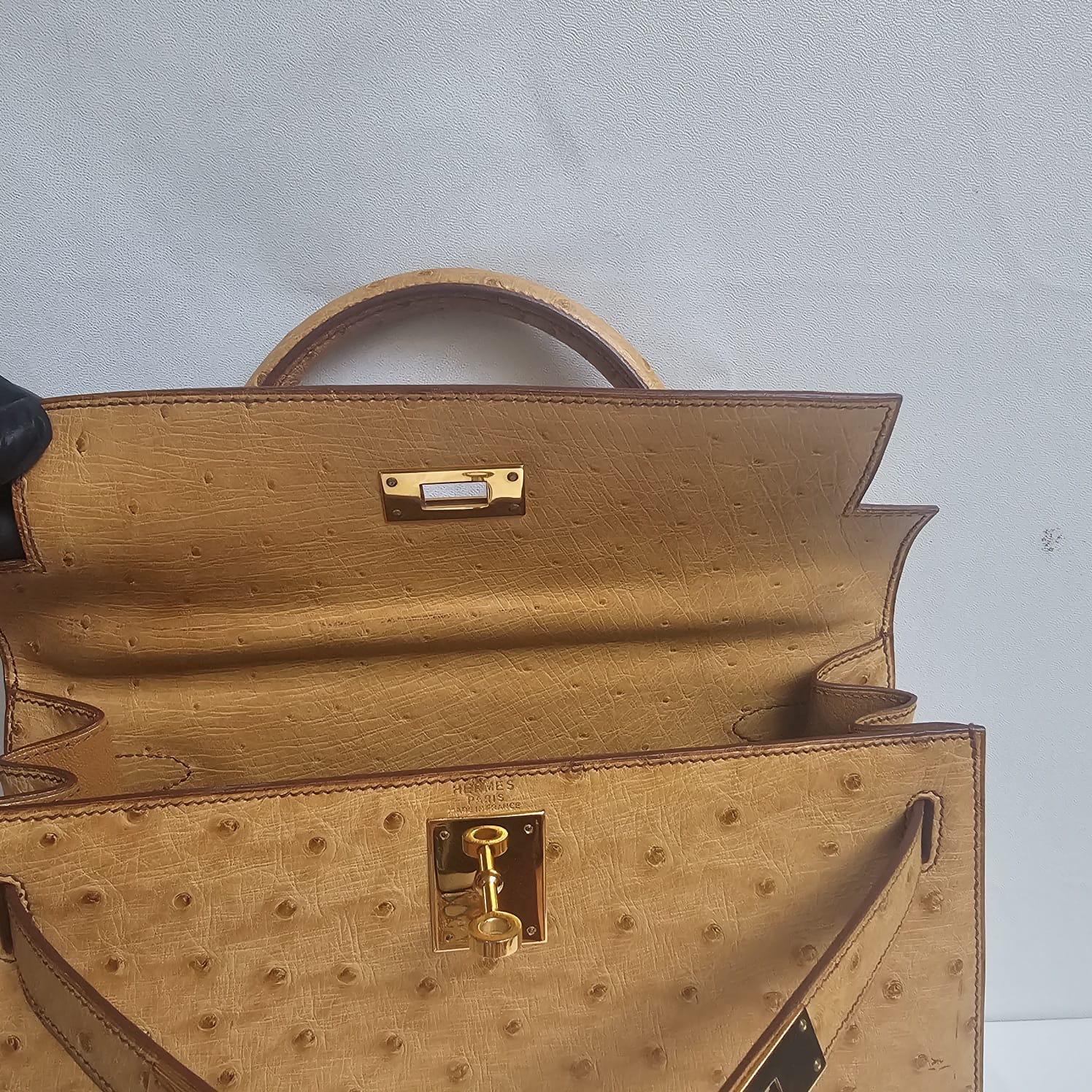  Rare Vintage 1993 Hermes Autruche Naturel Sac Kelly 28 Unisexe 