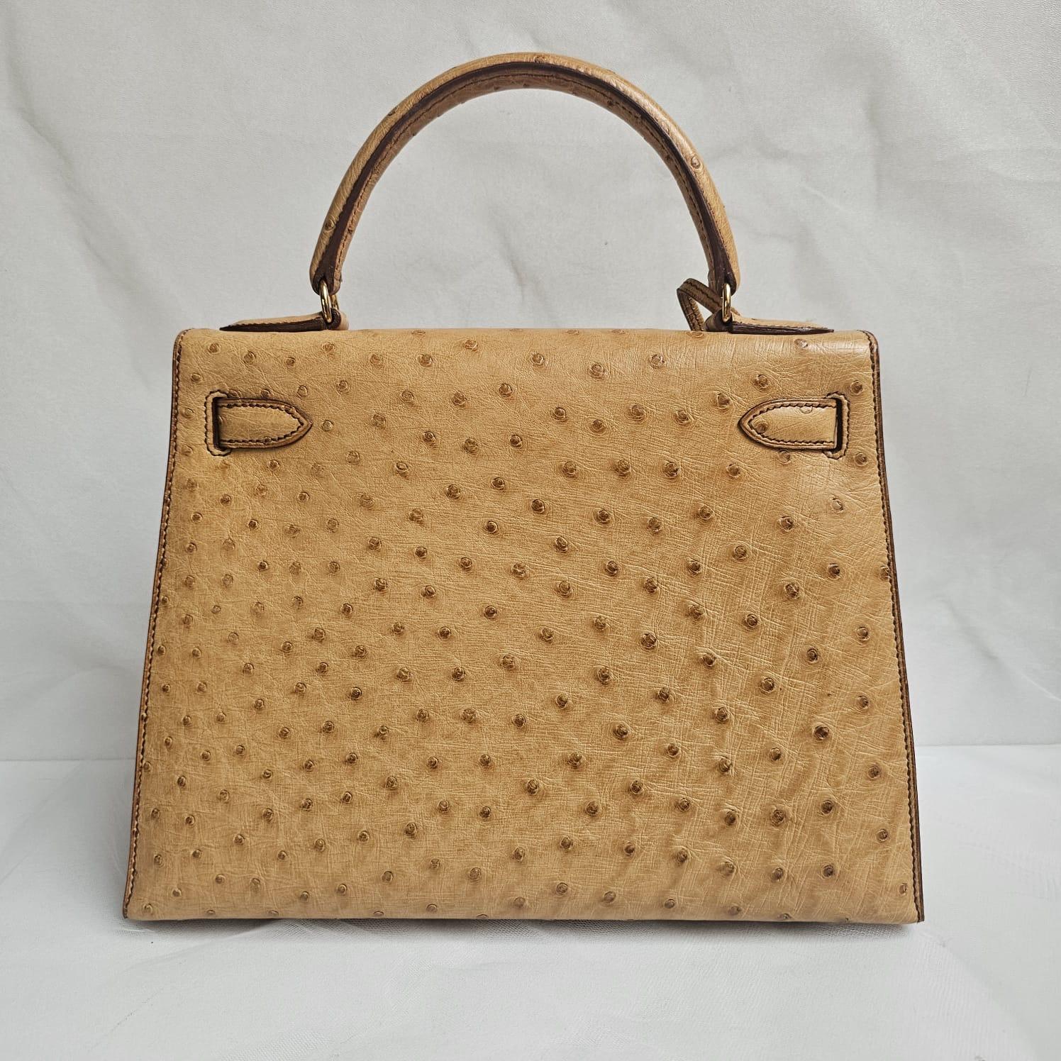 Rare Vintage 1993 Hermes Autruche Naturel Sac Kelly 28 2