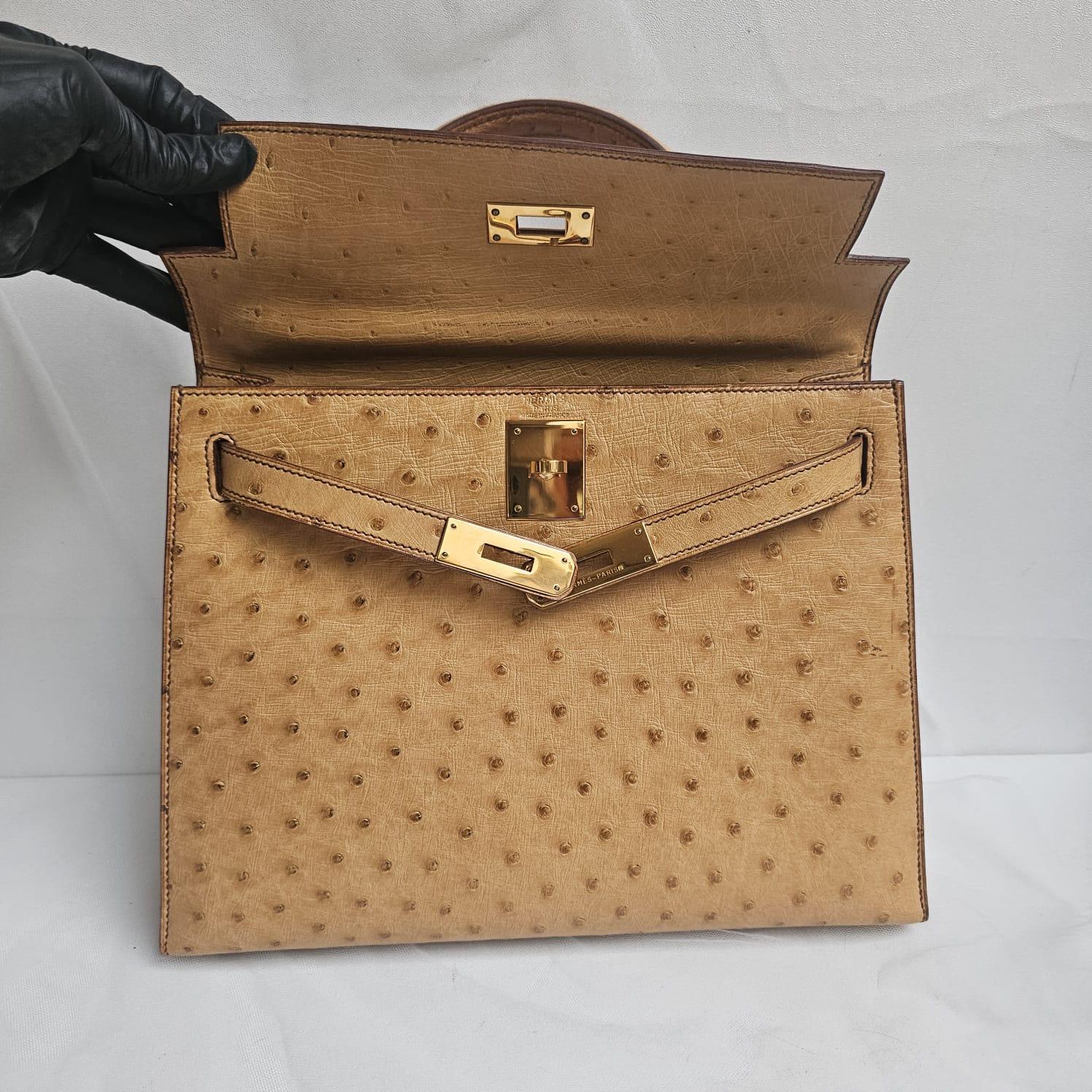 Rare Vintage 1993 Hermes Autruche Naturel Sac Kelly 28 3