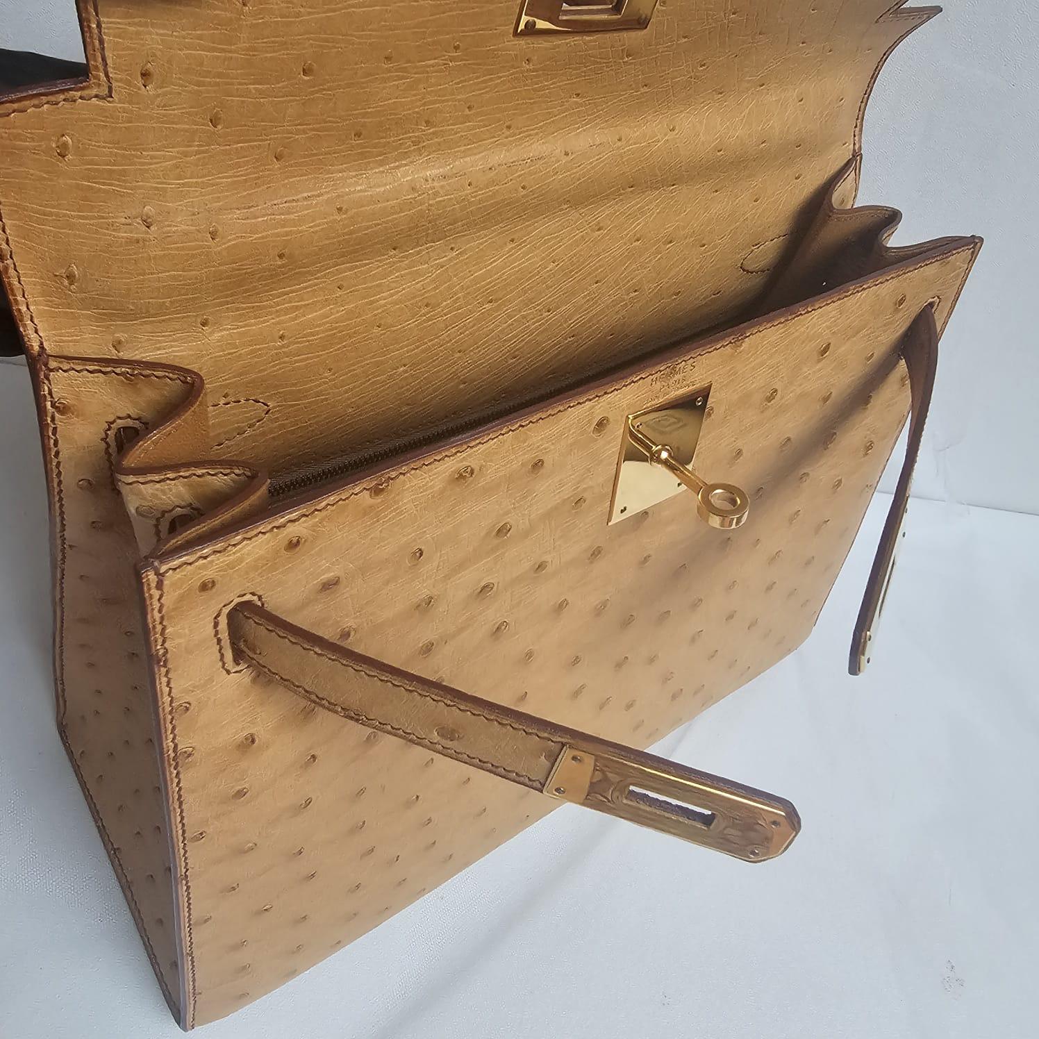 Rare Vintage 1993 Hermes Autruche Naturel Sac Kelly 28 4