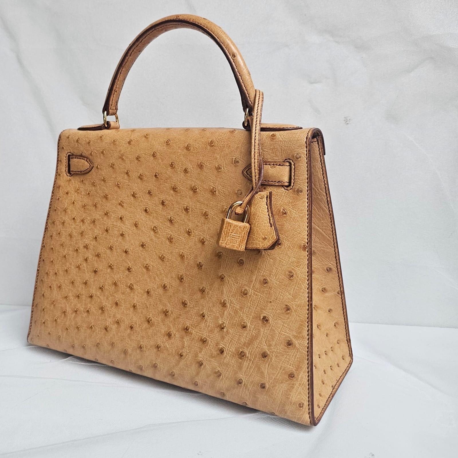 Rare Vintage 1993 Hermes Autruche Naturel Sac Kelly 28 5