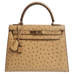 Rare Vintage 1993 Hermes Autruche Naturel Sac Kelly 28