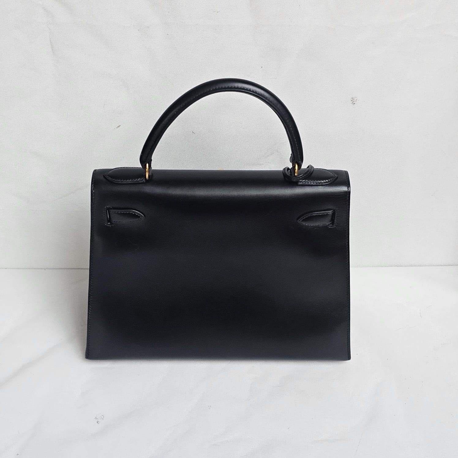 Rare Vintage 1994 Black Box Leather Kelly 28 Bag 8