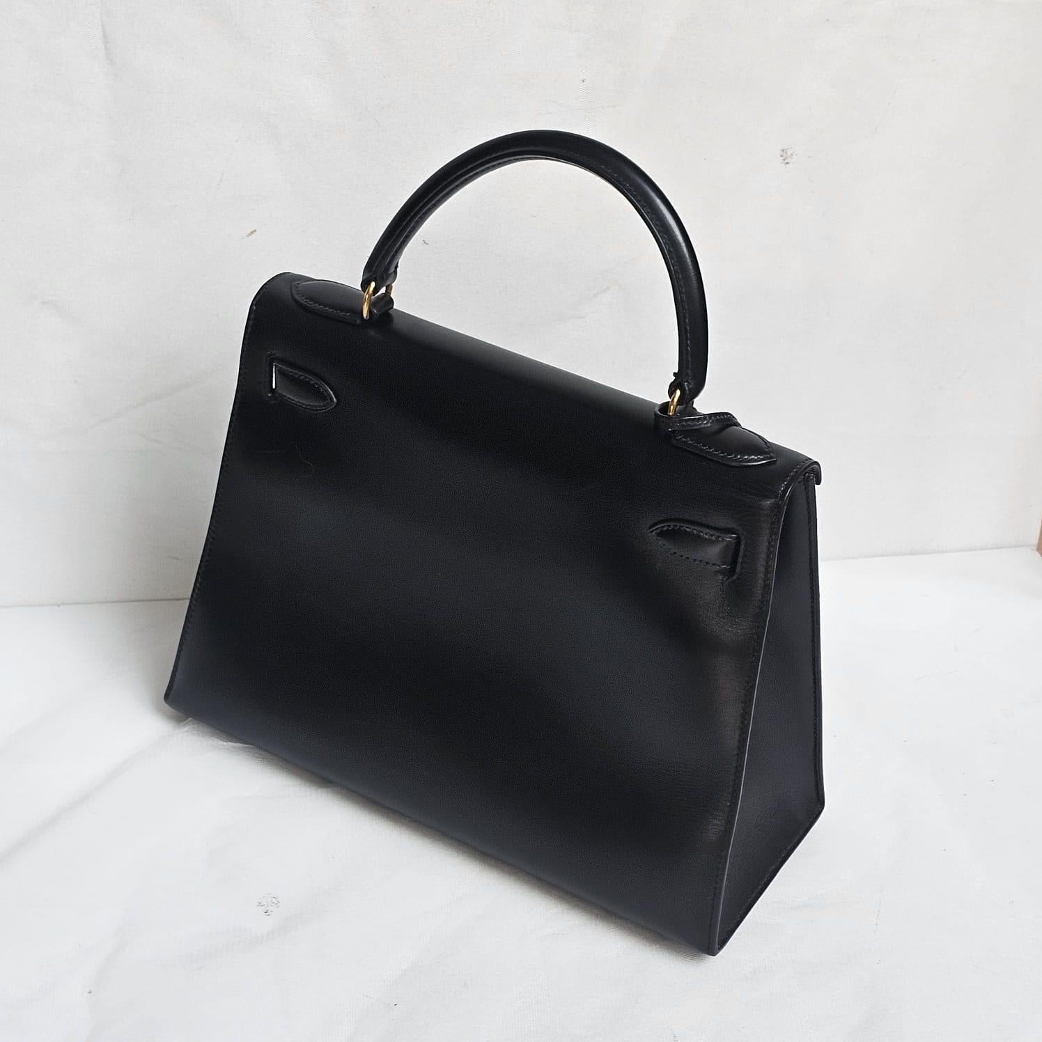 Rare Vintage 1994 Black Box Leather Kelly 28 Bag 9