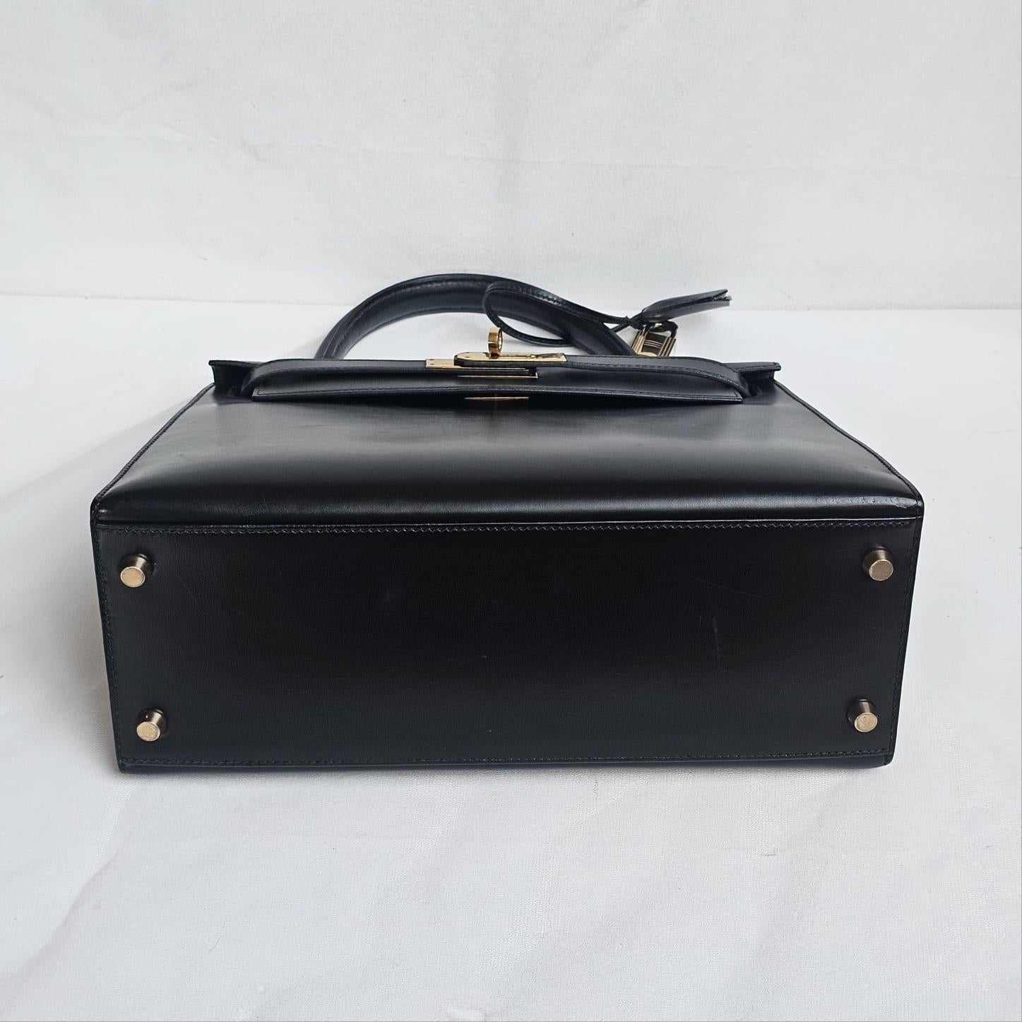 Rare Vintage 1994 Black Box Leather Kelly 28 Bag 10