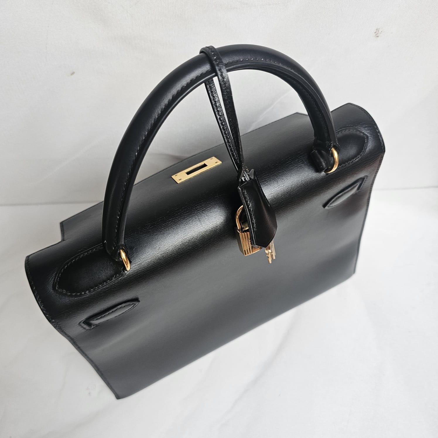 Rare Vintage 1994 Black Box Leather Kelly 28 Bag 11