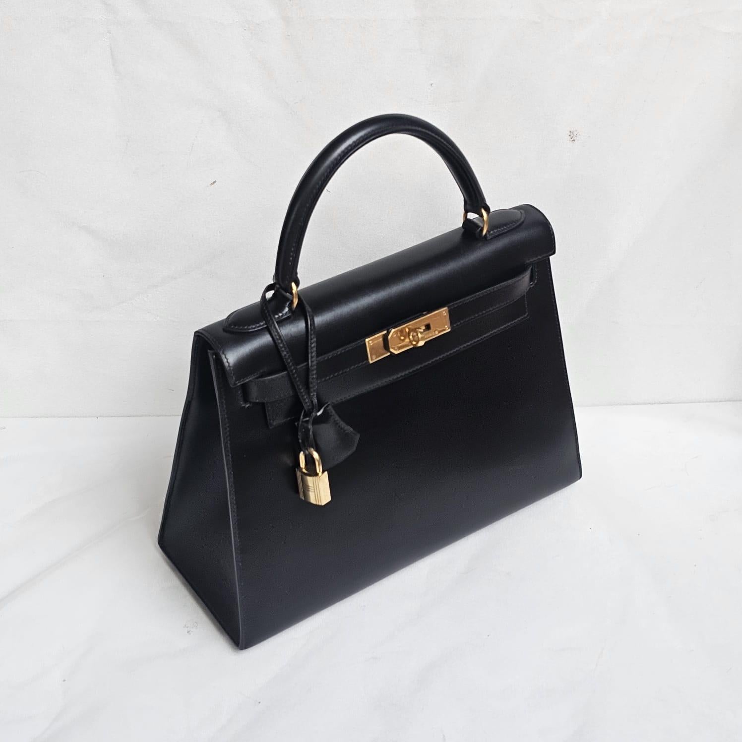Rare Vintage 1994 Black Box Leather Kelly 28 Bag 12