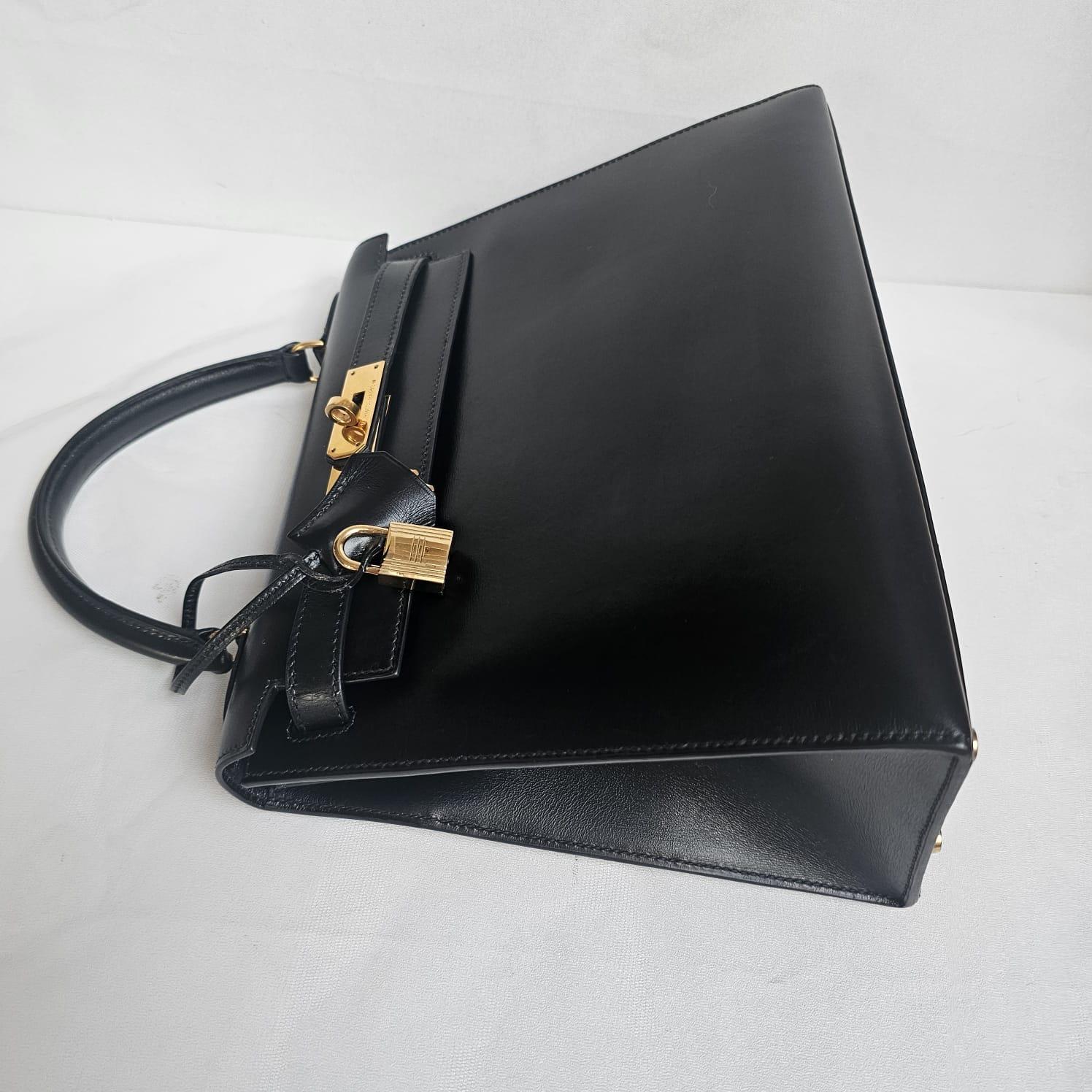 Rare Vintage 1994 Black Box Leather Kelly 28 Bag 14
