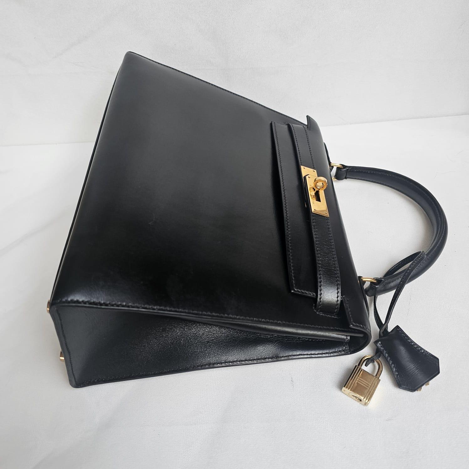 Rare Vintage 1994 Black Box Leather Kelly 28 Bag 15