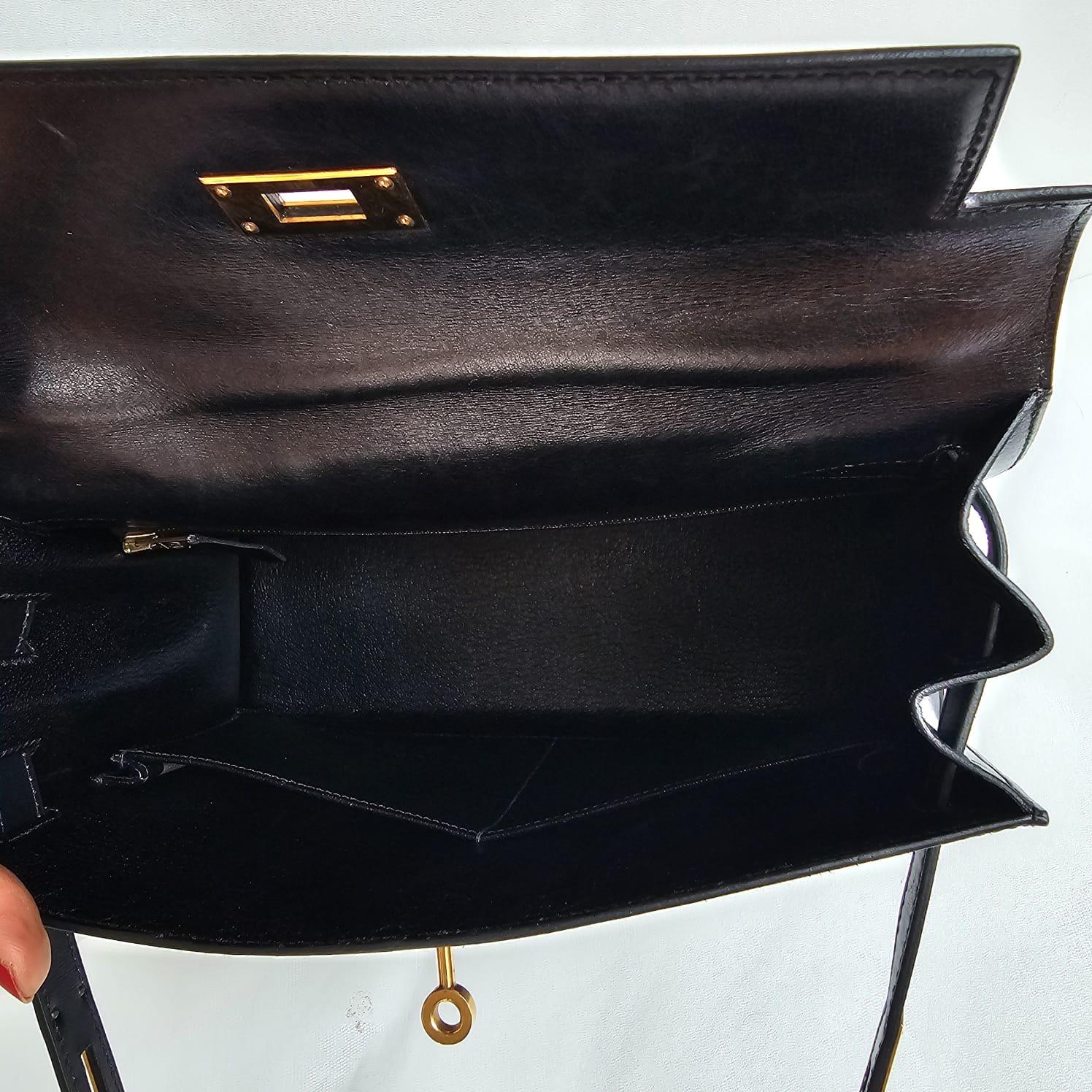 Rare Vintage 1994 Black Box Leather Kelly 28 Bag 2